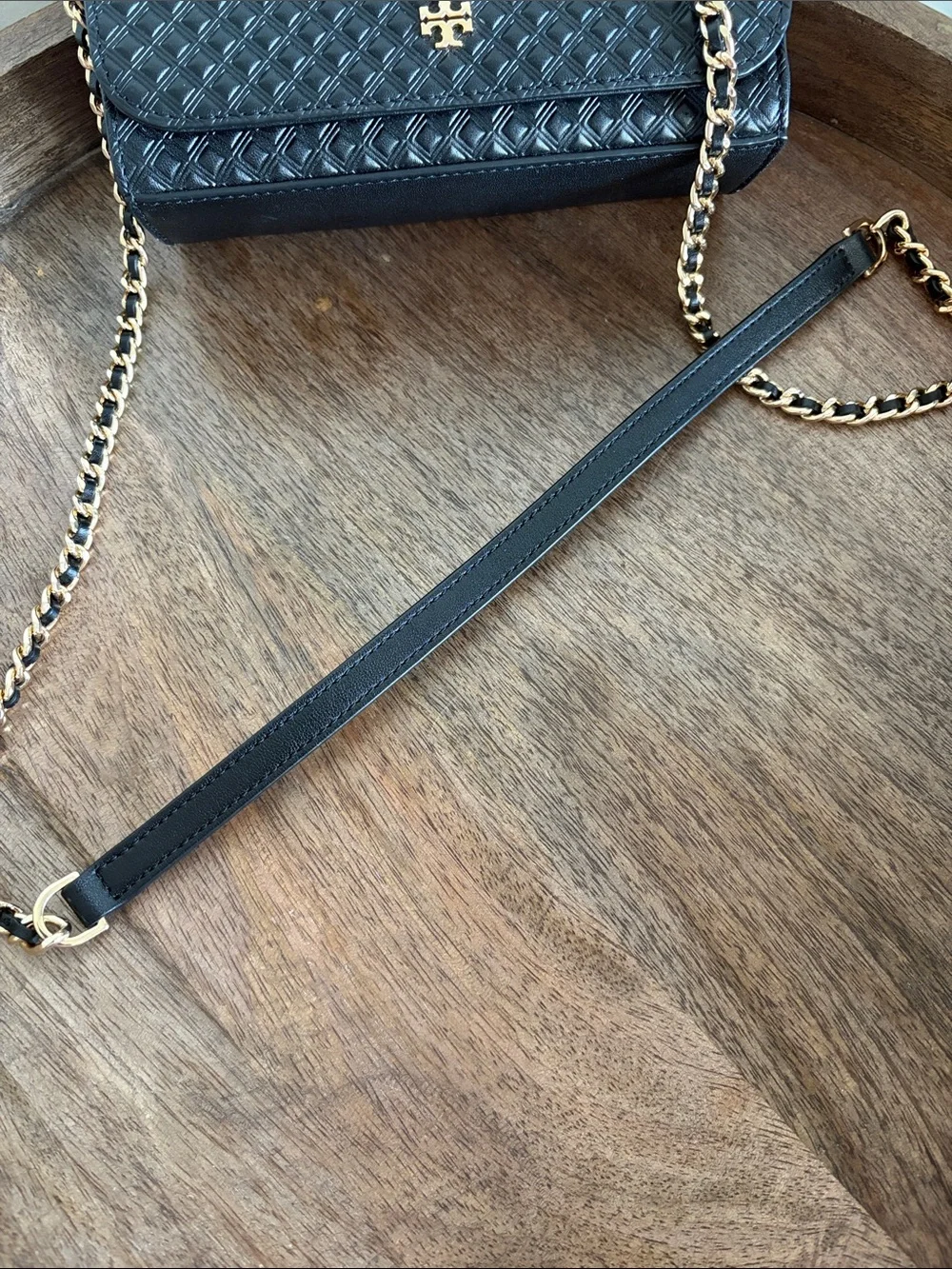 Tory Burch Quilted Black Leather Crossbody Bag with Gold Chain